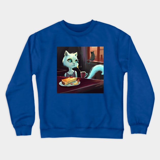 Blue Cat Considers Eating a Mouse Instead of her Quiche Crewneck Sweatshirt by Star Scrunch